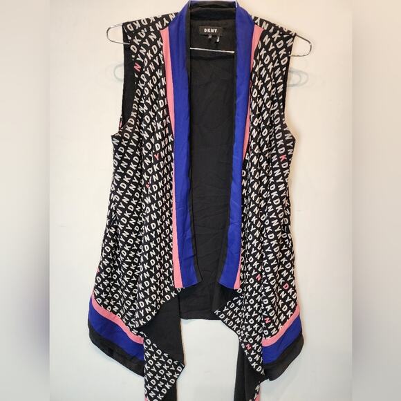 DKNY Black White Logo Vest Loose Fit Long Vest Women's Size M / L - Picture 6 of 8